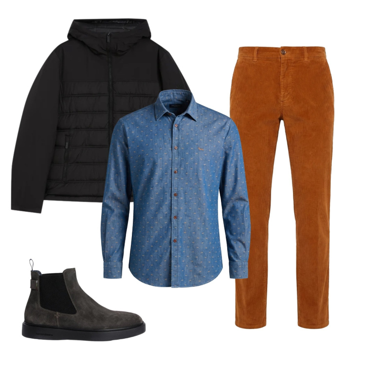 Outfit uomo - Total look #2348925. Stile Casual per Tutti i giorni. Abbinamento con pantaloni chino, camicie, stivali e stivaletti, piumini.
