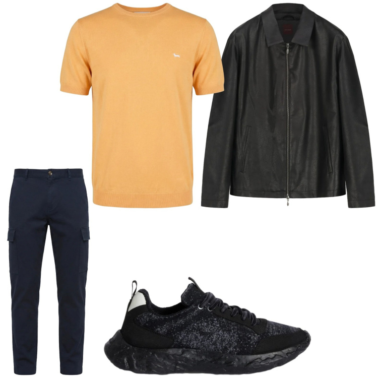 Outfit uomo - Disinvolto. Stile Trendy per Tutti i giorni. Abbinamento con pantaloni cargo, sneakers, t-shirt, giacche.