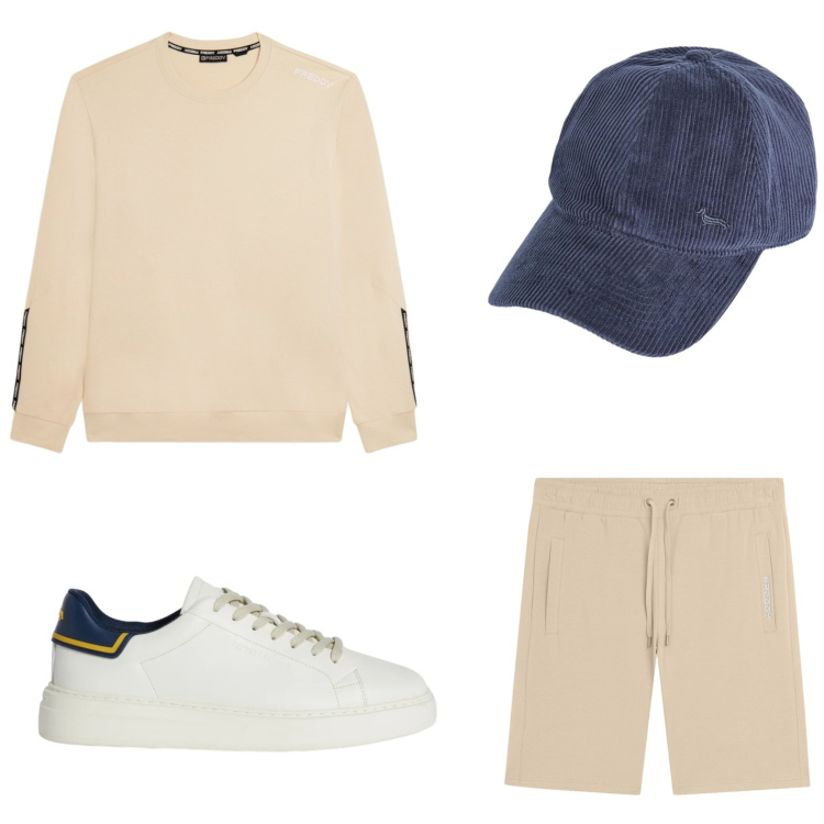 Outfit uomo - In palestra. Stile Trendy per Tutti i giorni. Abbinamento con sneakers, cappelli con visiera, felpe, pantaloni corti.