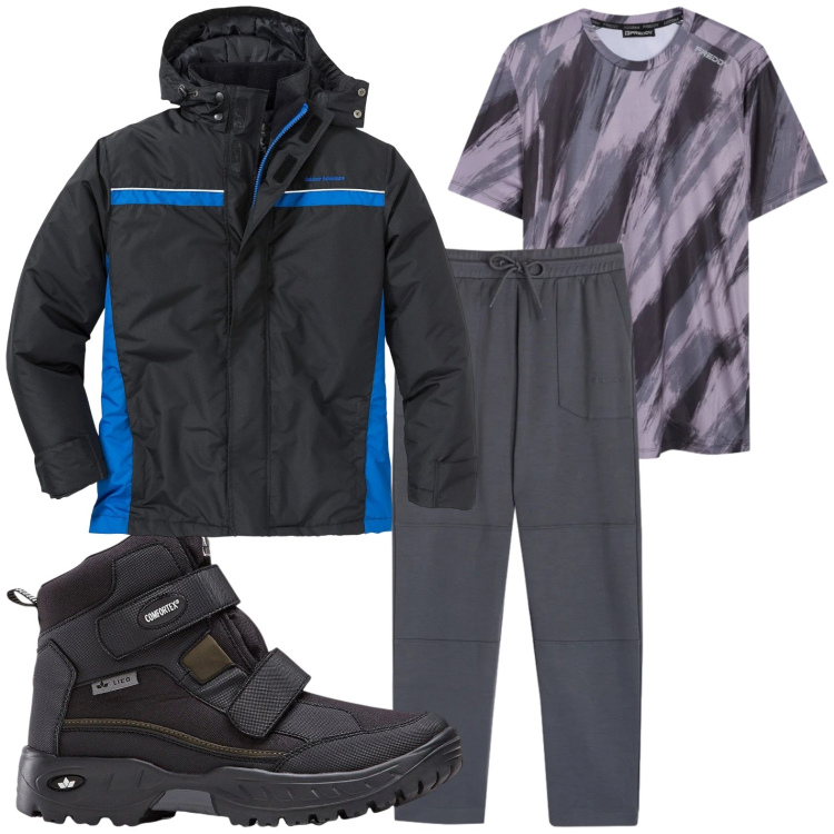 Outfit uomo - Sporty chic. Stile Trendy per Tutti i giorni. Abbinamento con stivali e stivaletti, giacche, pantaloni, t-shirt.