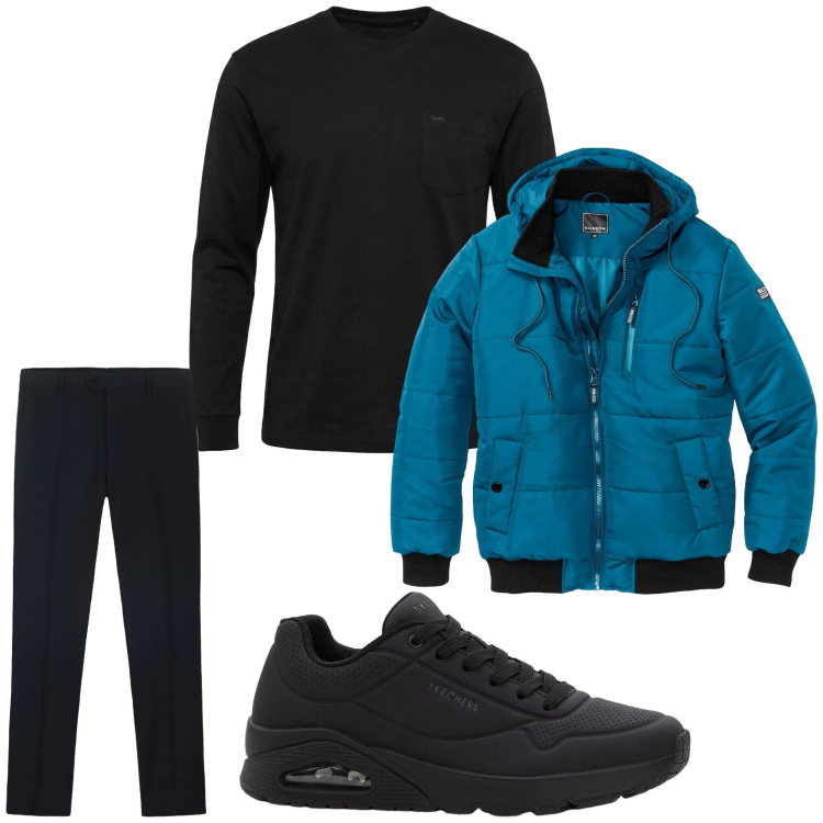 Outfit uomo - Il giubbino vivace. Stile Trendy per Tutti i giorni. Abbinamento con bomber, sneakers, t-shirt, pantaloni.
