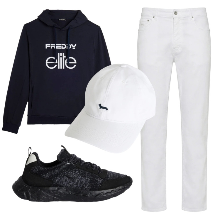 Outfit uomo - Total look #2348958. Stile Casual per Tutti i giorni. Abbinamento con cappelli, pantaloni, sneakers, felpe con cappuccio.