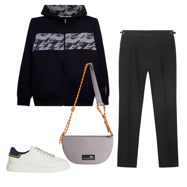 Outfit uomo - Total look #2348961. Stile Casual per Tutti i giorni. Abbinamento con sneakers, borse sportive, felpe con cappuccio, pantaloni.