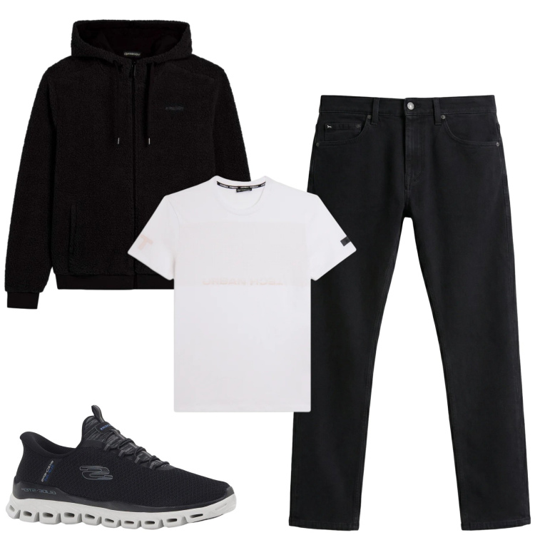 Outfit uomo - Total look #2348967. Stile Casual per Tutti i giorni. Abbinamento con sneakers, jeans, t-shirt, felpe con cappuccio.