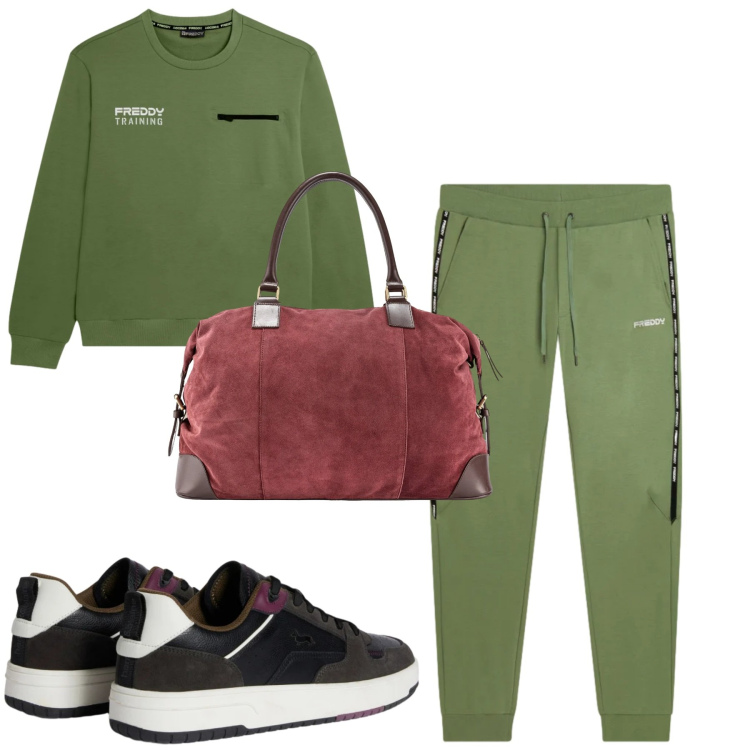 Outfit uomo - Total look #2348970. Stile Casual per Tutti i giorni. Abbinamento con sneakers, felpe, pantaloni sportivi, borse sportive.