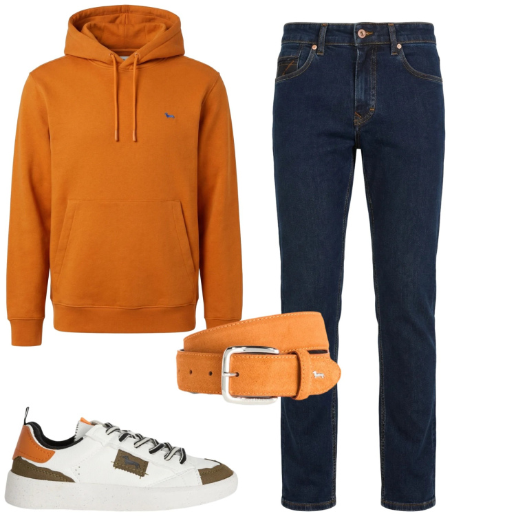 Outfit uomo - Total look #2348993. Stile Casual per Tutti i giorni. Abbinamento con sneakers, jeans, cinture, felpe con cappuccio.