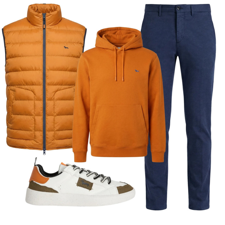 Outfit uomo - Total look #2349002. Stile Trendy per Tutti i giorni. Abbinamento con sneakers, pantaloni chino, piumini, felpe con cappuccio.