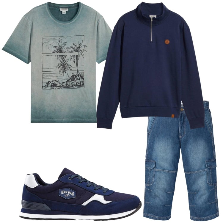 Outfit uomo - Sportivo. Stile Casual per Tutti i giorni. Abbinamento con sneakers, jeans dritti, t-shirt, felpe.