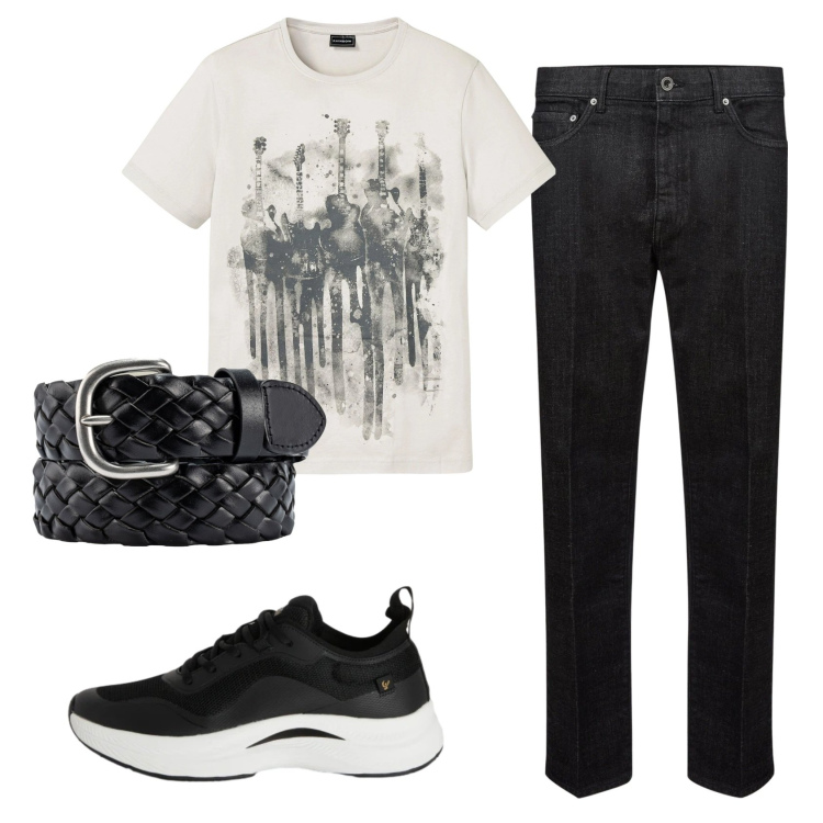 Outfit uomo - Total look #2349011. Stile Casual per Tutti i giorni. Abbinamento con t-shirt, sneakers, jeans, cinture.
