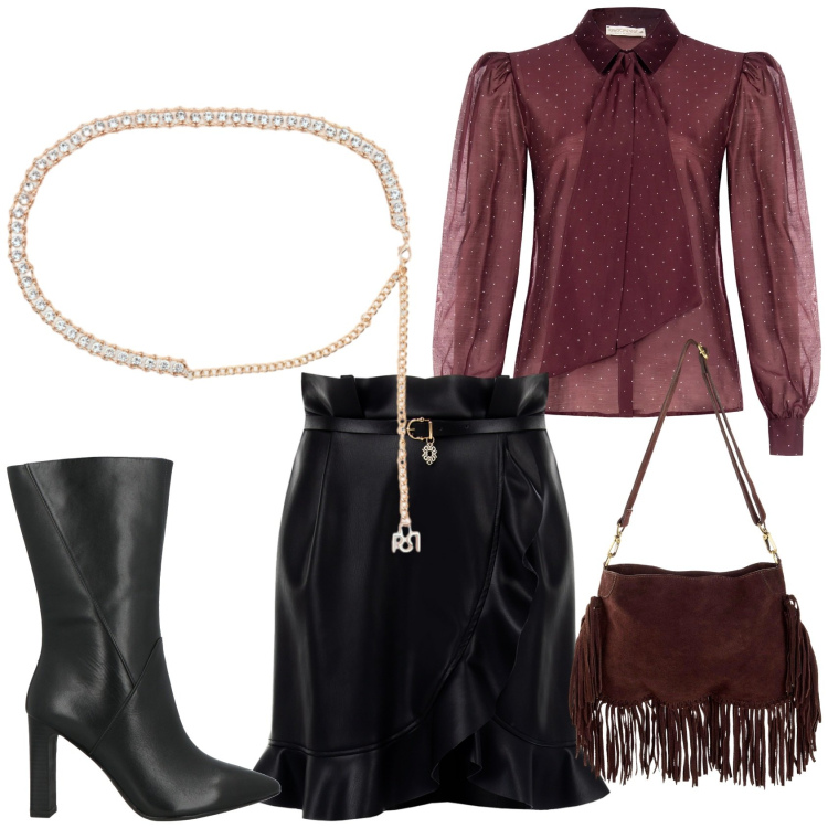 Outfit donna - Total look #2349021. Stile Glamour per Serata fuori. Abbinamento con stivaletti, borse a tracolla, cinture, minigonne, camicie.