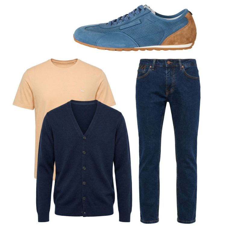 Outfit uomo - Total look #2349022. Stile Casual per Tutti i giorni. Abbinamento con sneakers, t-shirt, cardigans, jeans.