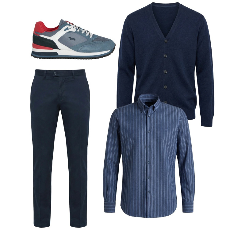 Outfit uomo - Total look #2349026. Stile Casual per Tutti i giorni. Abbinamento con sneakers, pantaloni chino, cardigans, camicie.