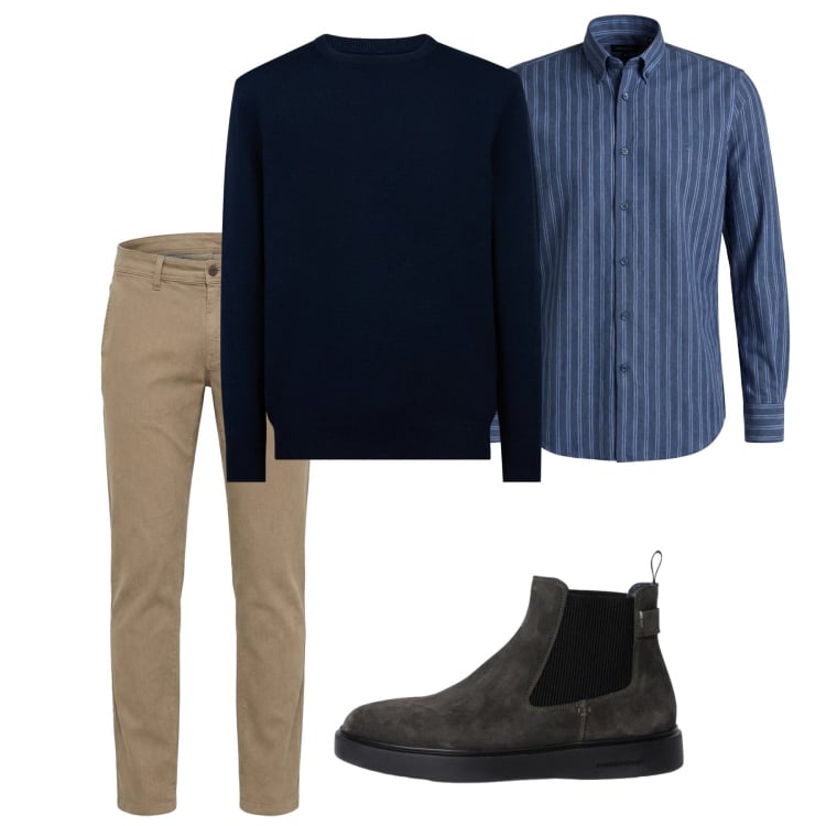 Outfit uomo - City. Stile Casual per Tutti i giorni. Abbinamento con stivali e stivaletti, pantaloni, camicie, maglieria.