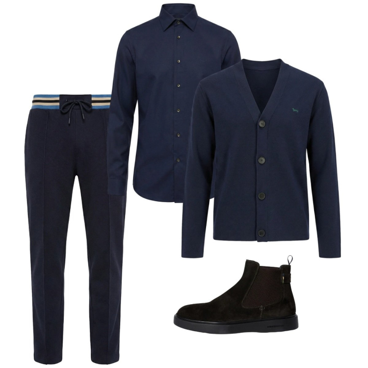 Outfit uomo - City. Stile Casual per Tutti i giorni. Abbinamento con cardigans, stivali e stivaletti, camicie, pantaloni.