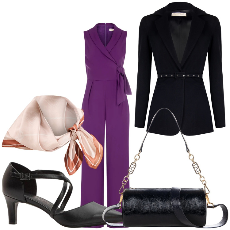 Outfit donna - Total look #2349041. Stile Chic per Serata fuori. Abbinamento con décolleté, tute, borse a mano, foulard, blazer.