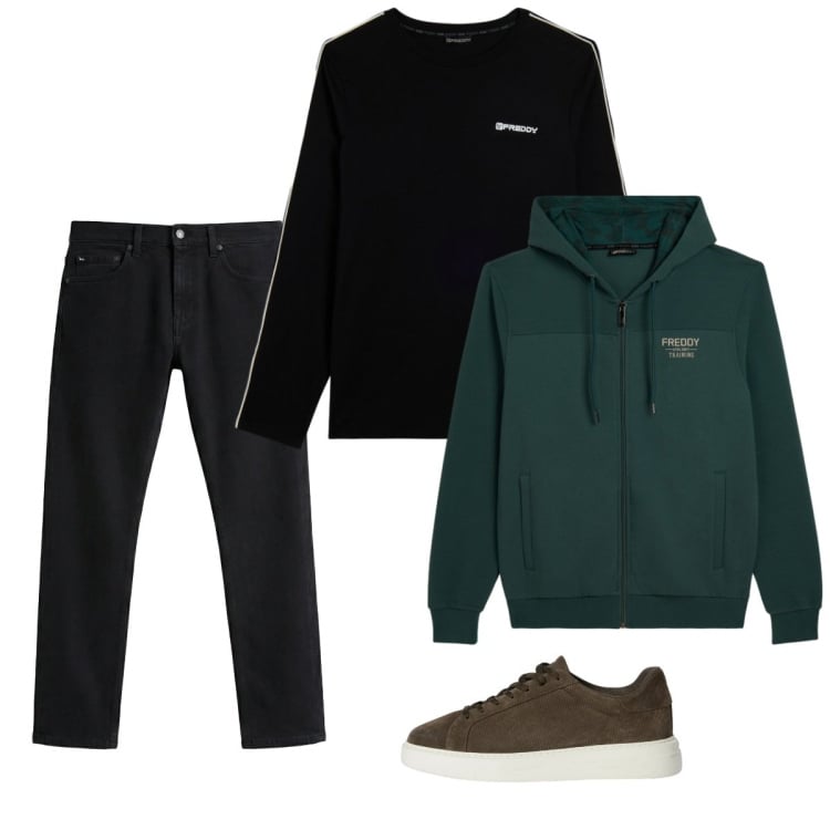Outfit uomo - City. Stile Casual per Tutti i giorni. Abbinamento con jeans, sneakers, felpe con cappuccio, t-shirt.