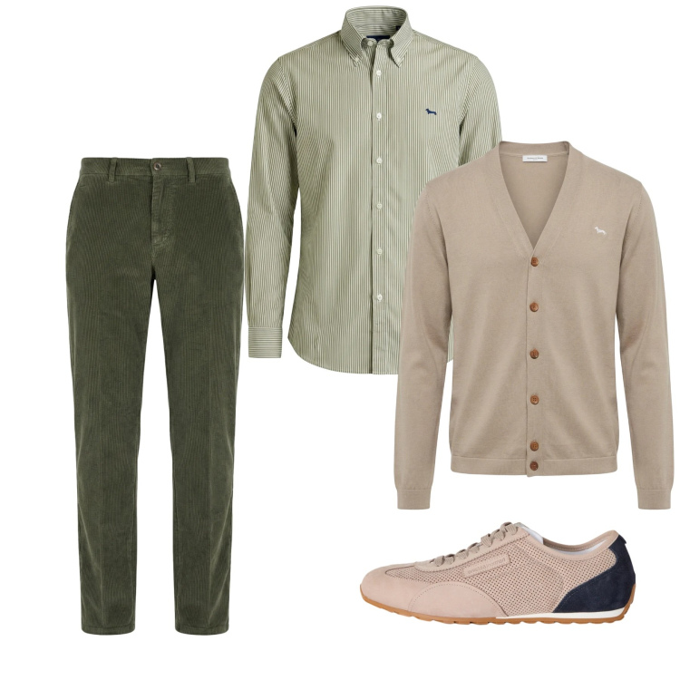 Outfit uomo - City. Stile Casual per Tutti i giorni. Abbinamento con sneakers, pantaloni chino, cardigans, camicie.