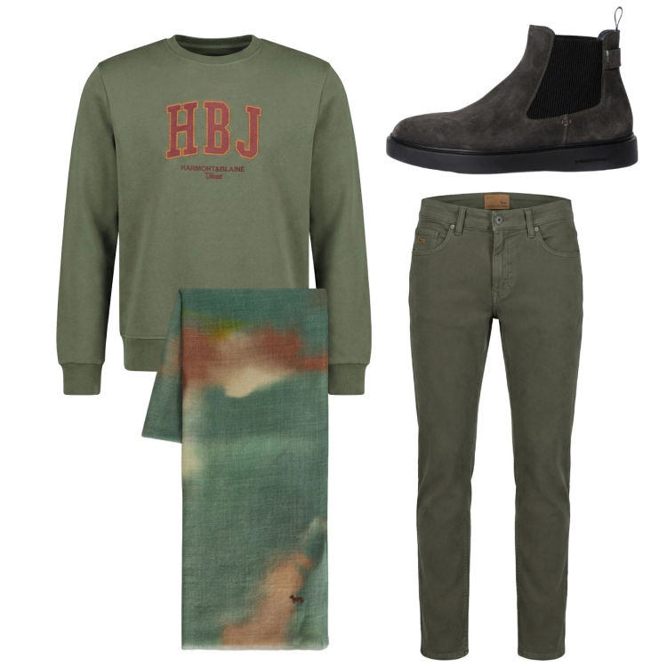 Outfit uomo - City. Stile Casual per Tutti i giorni. Abbinamento con stivali e stivaletti, pantaloni, felpe, sciarpe.