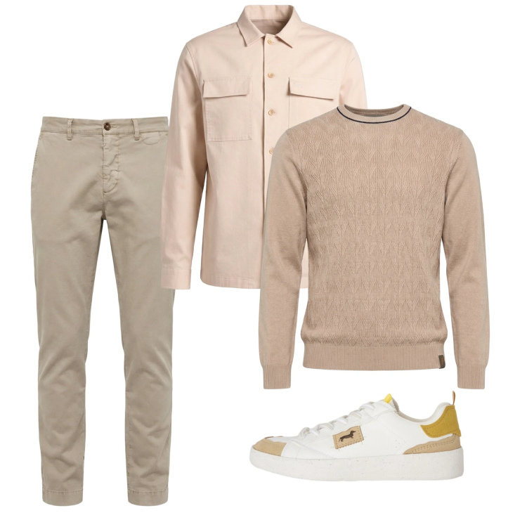 Outfit uomo - City spring. Stile Casual per Tutti i giorni. Abbinamento con pantaloni chino, sneakers, cappotti, maglieria.