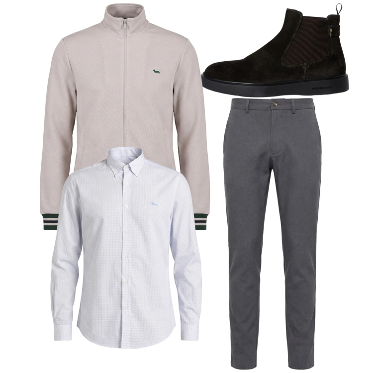 Outfit uomo - City. Stile Casual per Tutti i giorni. Abbinamento con pantaloni chino, stivali e stivaletti, felpe, camicie.