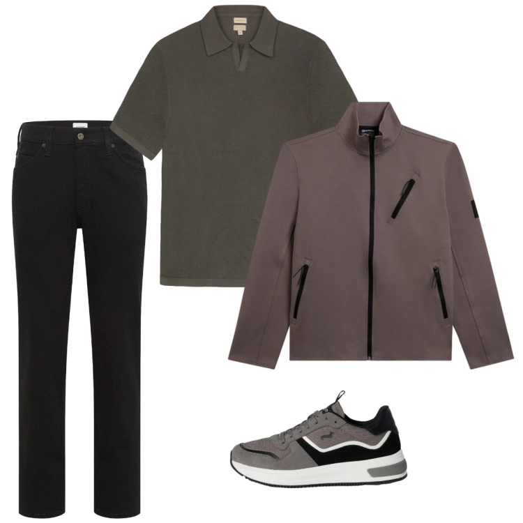 Outfit uomo - City. Stile Casual per Tutti i giorni. Abbinamento con jeans dritti, sneakers, felpe, polo.