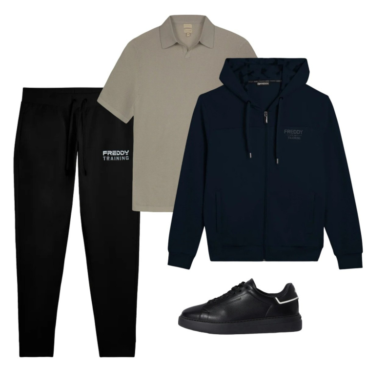 Outfit uomo - Coty. Stile Casual per Tutti i giorni. Abbinamento con sneakers, felpe con cappuccio, pantaloni, polo.