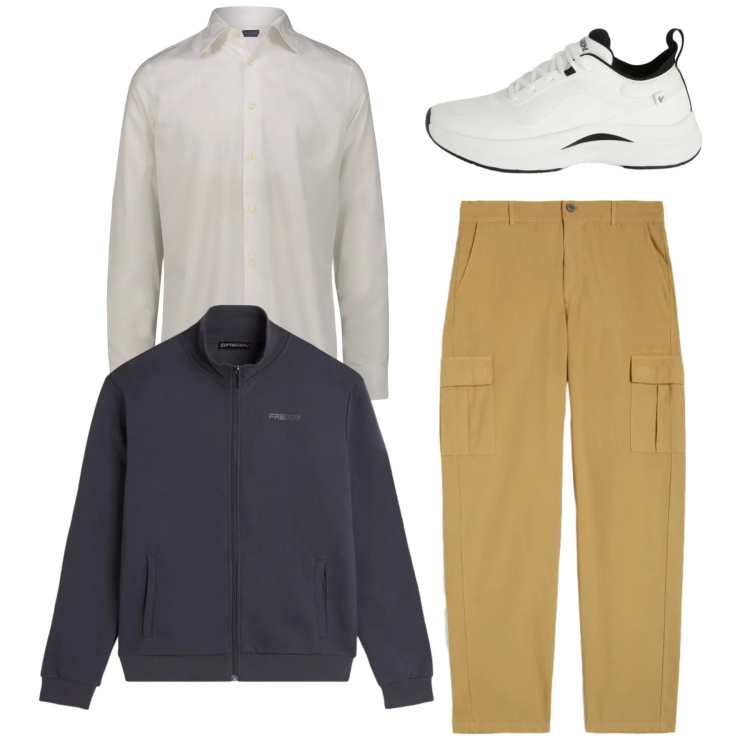 Outfit uomo - City. Stile Casual per Tutti i giorni. Abbinamento con sneakers, pantaloni cargo, felpe, camicie.