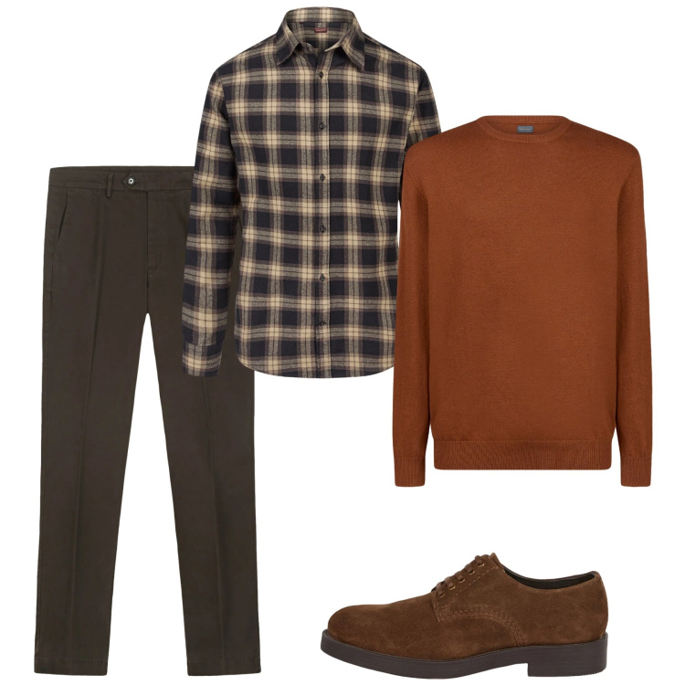Outfit uomo - City. Stile Casual per Tutti i giorni. Abbinamento con camicie, maglieria, scarpe stringate, pantaloni chino.