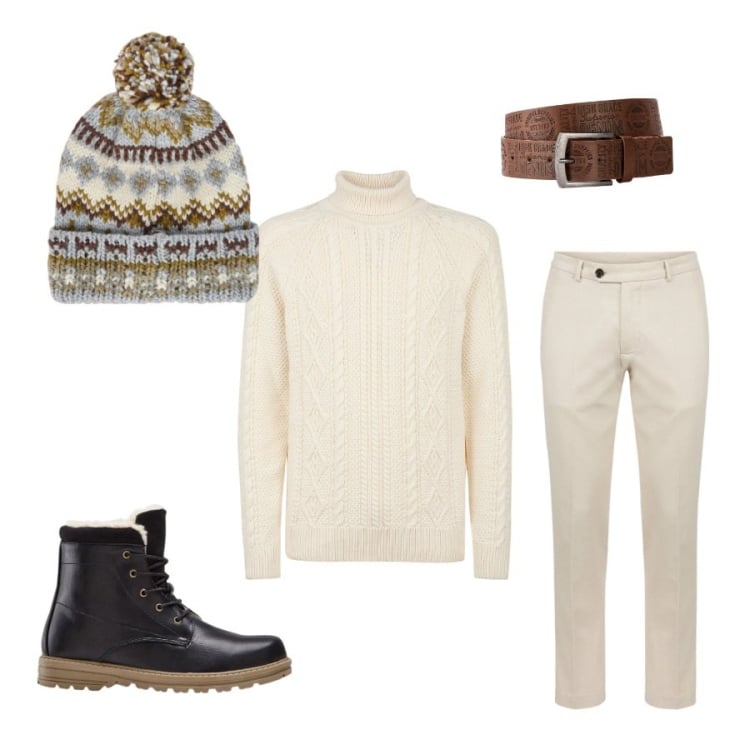 Outfit uomo - Total look #2349113. Stile Urban per Tutti i giorni. Abbinamento con stivali e stivaletti, cinture, maglieria, berretti, pantaloni.