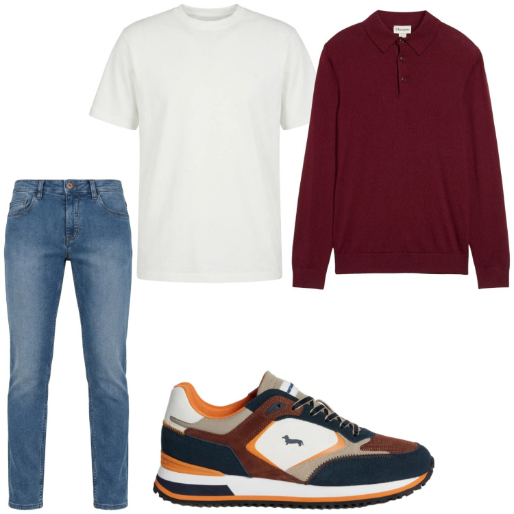 Outfit uomo - Casual. Stile Casual per Tutti i giorni. Abbinamento con maglieria, jeans, sneakers, t-shirt.