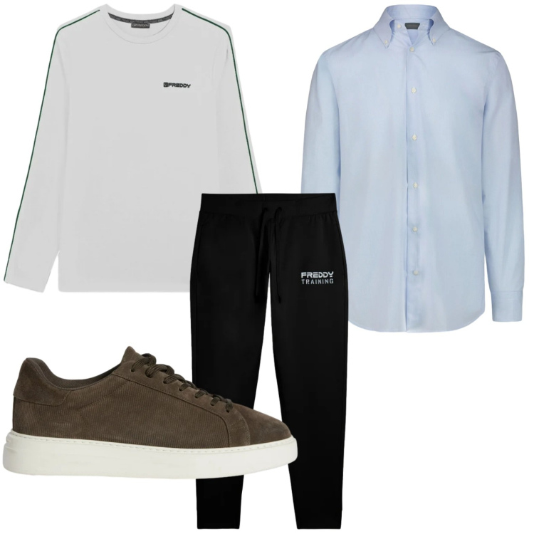 Outfit uomo - Sportivo casual. Stile Casual per Tutti i giorni. Abbinamento con sneakers, t-shirt, pantaloni, camicie.