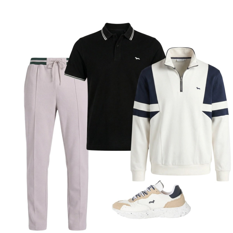 Outfit uomo - City. Stile Casual per Tutti i giorni. Abbinamento con felpe, sneakers, polo, pantaloni.