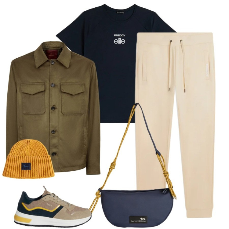 Outfit uomo - Total look #2349135. Stile Trendy per Tutti i giorni. Abbinamento con sneakers, berretti, borse sportive, pantaloni, t-shirt, giacche.