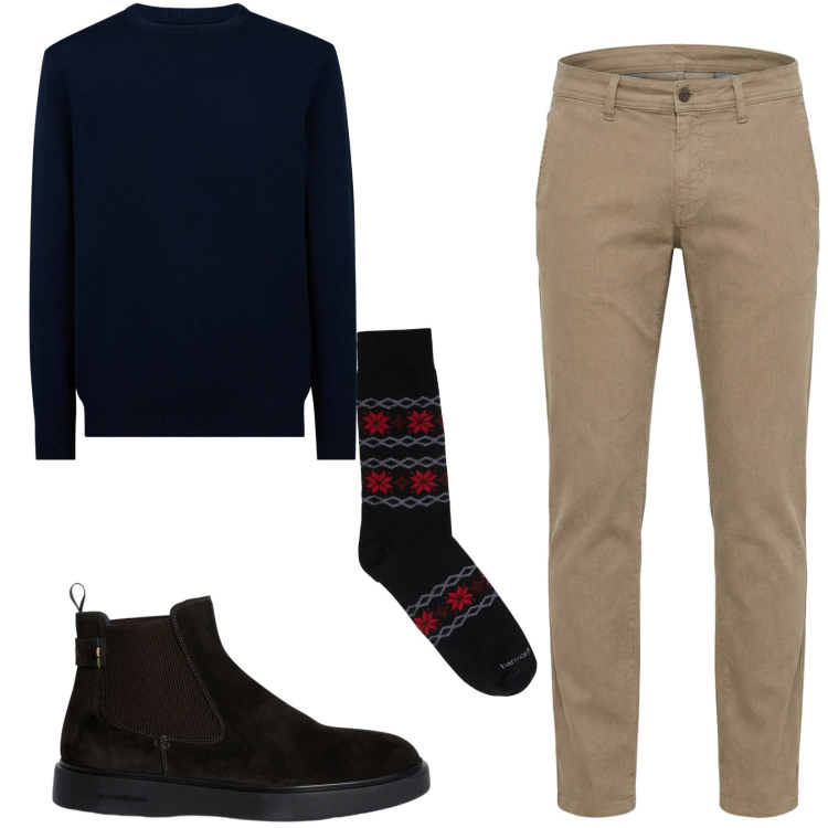 Outfit uomo - Total look #2349138. Stile Trendy per Tutti i giorni. Abbinamento con pantaloni, stivali e stivaletti, calzini, maglieria.