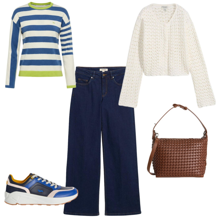 Outfit donna - Cardigan casual. Stile Casual per Tutti i giorni. Abbinamento con jeans dritti, cardigans, pullovers, sneakers, borse a spalla.