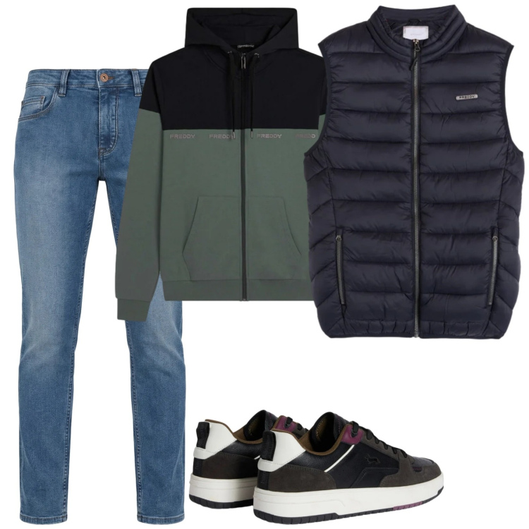 Outfit uomo - Con lo smanicato. Stile Casual per Tutti i giorni. Abbinamento con sneakers, jeans, piumini, felpe con cappuccio.