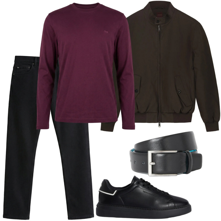 Outfit uomo - Total look #2349156. Stile Casual per Tutti i giorni. Abbinamento con jeans, sneakers, t-shirt, cinture, bomber.