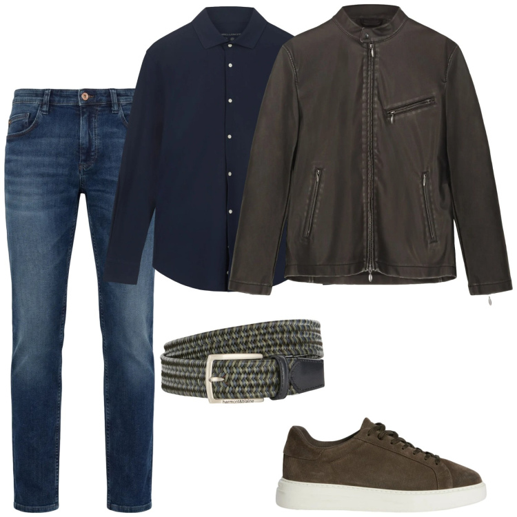 Outfit uomo - Total look #2349159. Stile Trendy per Serata speciale. Abbinamento con sneakers, jeans, cinture, giacche, camicie.