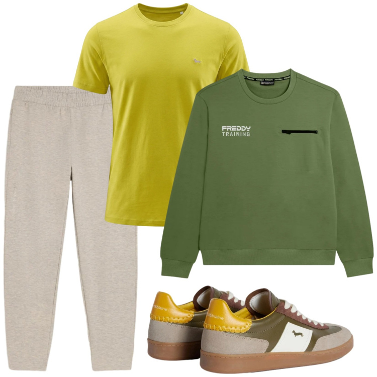 Outfit uomo - Perfettamente Abbinato. Stile Casual per Sport. Abbinamento con sneakers, t-shirt, pantaloni, felpe.