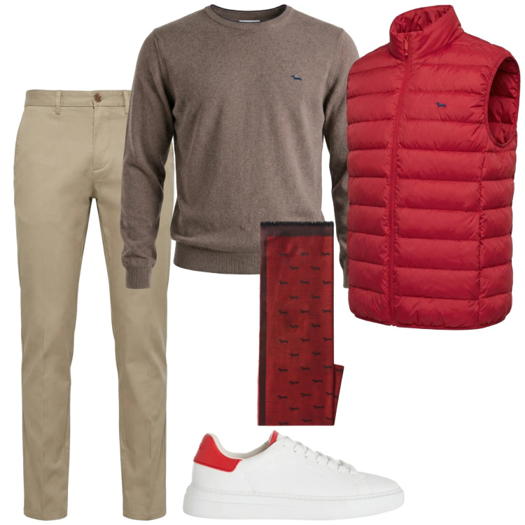 Outfit uomo - Total look #2349173. Stile Trendy per Serata speciale. Abbinamento con pullovers, sciarpe, pantaloni chino, piumini, sneakers.