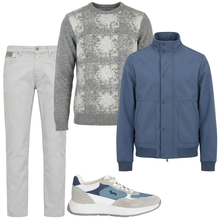 Outfit uomo - Total look #2349176. Stile Casual per Tutti i giorni. Abbinamento con sneakers, maglieria, pantaloni, bomber.