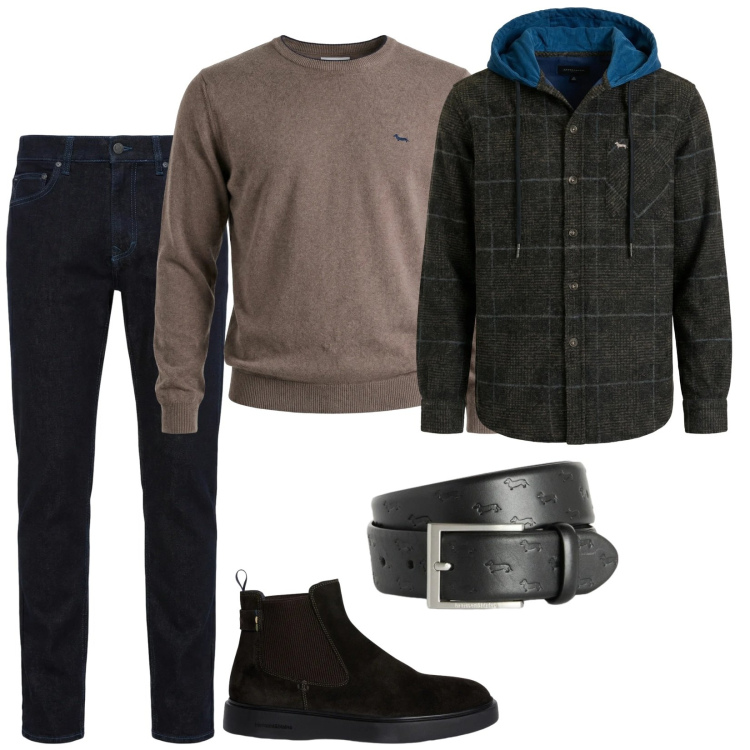 Outfit uomo - Total look #2349182. Stile Casual per Tutti i giorni. Abbinamento con pullovers, jeans, cinture, stivali e stivaletti, cappotti.