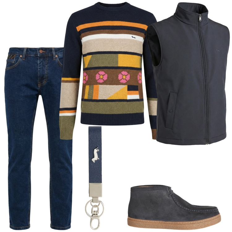 Outfit uomo - Ti passo a prendere. Stile Casual per Tutti i giorni. Abbinamento con stivali e stivaletti, portachiavi, pullovers, jeans, piumini.