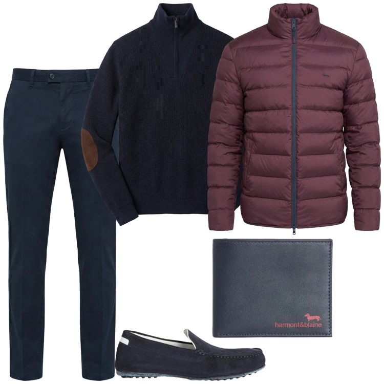 Outfit uomo - Special night. Stile Trendy per Serata speciale. Abbinamento con scarpe stringate, pantaloni chino, portafogli, maglieria, bomber.