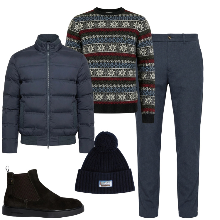 Outfit uomo - In. Stile Casual per Tutti i giorni. Abbinamento con pullovers, bomber, stivali e stivaletti, pantaloni chino, berretti.