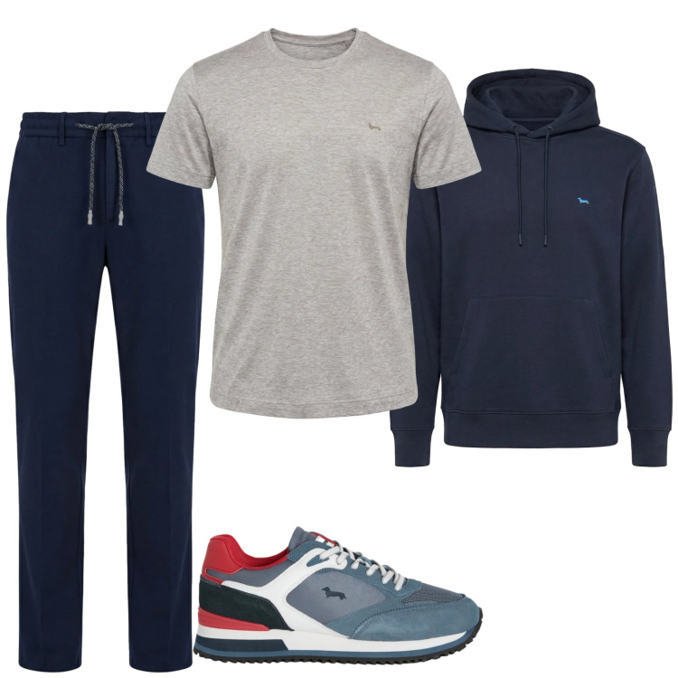Outfit uomo - Sport griffato. Stile Casual per Sport. Abbinamento con sneakers, pantaloni, felpe con cappuccio, t-shirt.