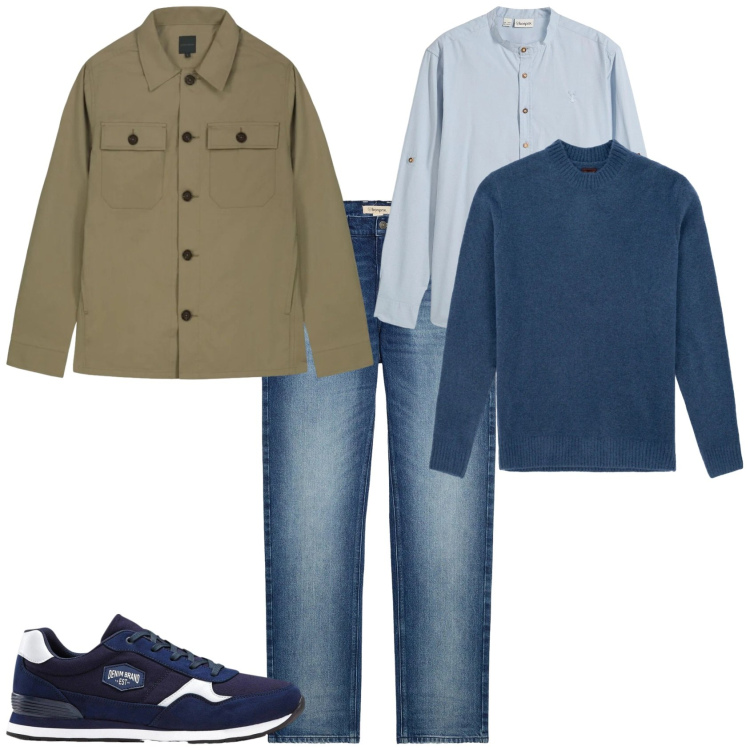 Outfit uomo - Casual ufficio tempo libero. Stile Casual per Tutti i giorni. Abbinamento con sneakers, camicie, jeans dritti, maglieria, cappotti.