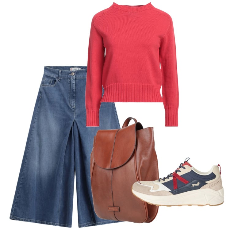 Outfit donna - Febbraio. Stile Basic per Tutti i giorni. Abbinamento con pullovers, zaini, sneakers, jeans.