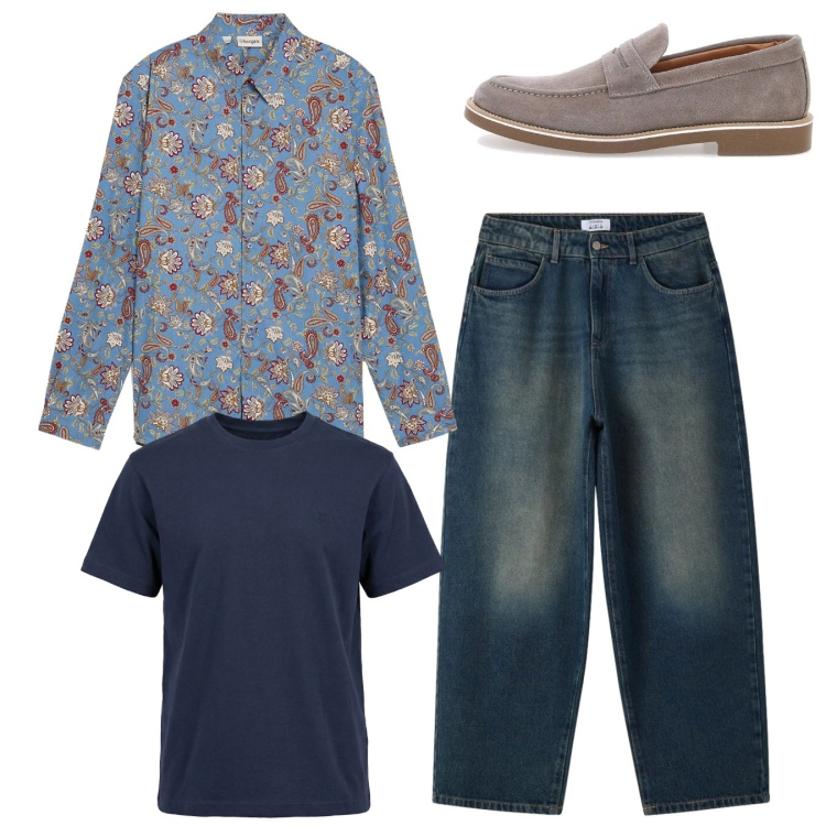 Outfit uomo - Total look. Stile Casual per Tutti i giorni. Abbinamento con camicie, jeans, t-shirt, scarpe stringate.