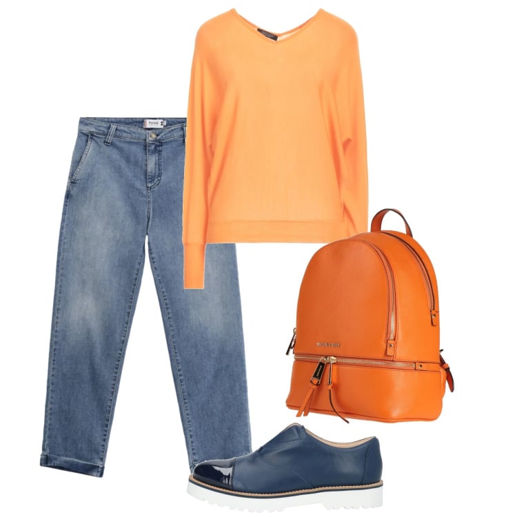 Outfit donna - Febbraio. Stile Basic per Scuola/Università. Abbinamento con zaini, pullovers, mocassini, jeans.